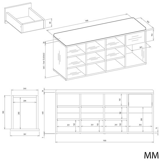 Odprta omara za čevlje TALLIN ANTRACIT DUB ARTISAN za predsobo
