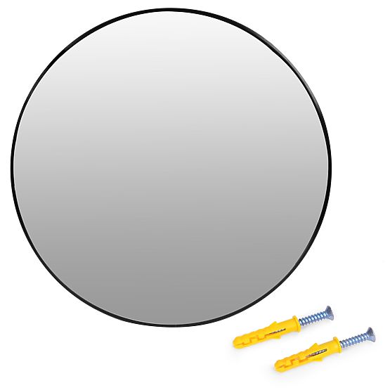 Okroglo stensko ogledalo 80 cm viseče moderno črni okvir aluminij ModernHome