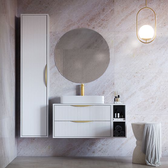 Omara pod umivalnik Avila 2.0, 80 cm, z utori, zlate ročaje, bela