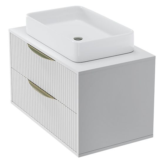 Omara pod umivalnik Avila 2.0, 80 cm, z utori, zlate ročaje, bela