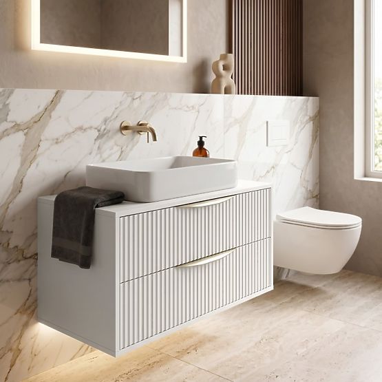 Omara pod umivalnik Avila 2.0, 80 cm, z utori, zlate ročaje, bela