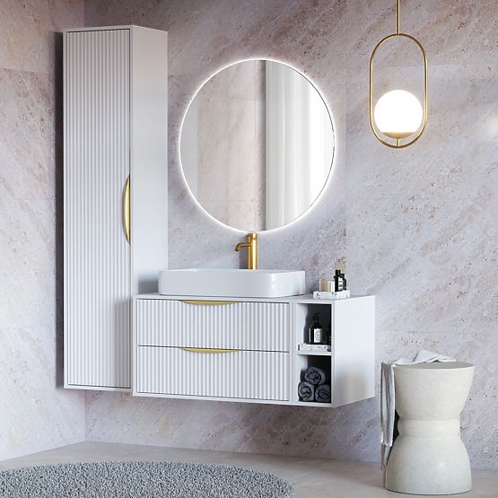 Omara pod umivalnik Avila 2.0, 80 cm, z utori, zlate ročaje, bela