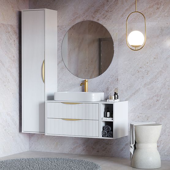 Omara pod umivalnik Avila 2.0, 80 cm, z utori, zlate ročaje, bela