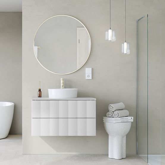 Omara pod umivalnik Grita 80 cm, bela, valovit sprednji panel