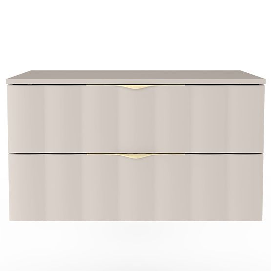 Omarica pod umivalnik Omi 80 cm, valovit sprednji panel, zlate ročaji, kašmir bež