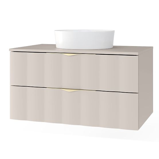 Omarica pod umivalnik Omi 80 cm, valovit sprednji panel, zlate ročaji, kašmir bež