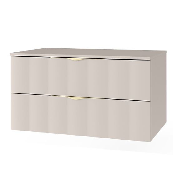 Omarica pod umivalnik Omi 80 cm, valovit sprednji panel, zlate ročaji, kašmir bež