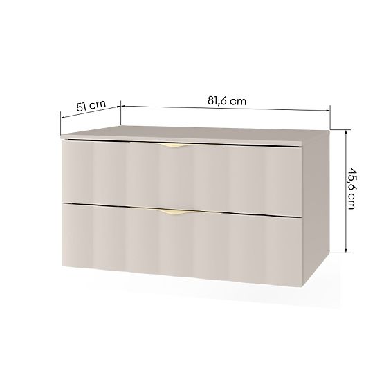 Omarica pod umivalnik Omi 80 cm, valovit sprednji panel, zlate ročaji, kašmir bež