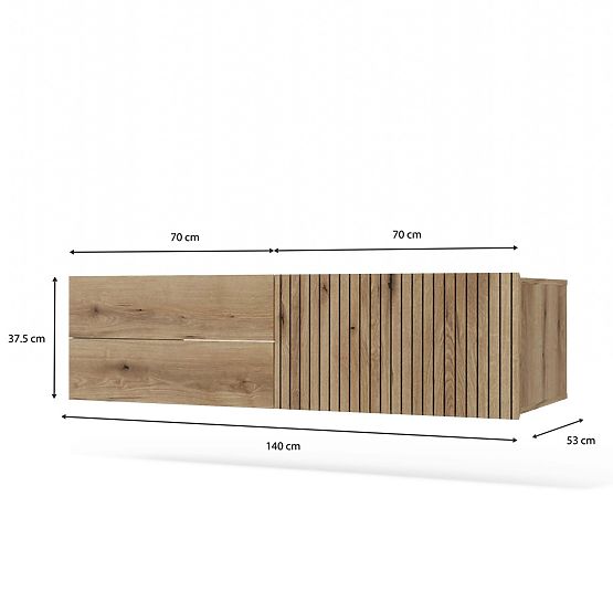 OMARICA POD UMIVALNIK TIGO 1D2S HRAST EVOKE 140 CM 2 PREDALA REBRASTA SPREDNJA PLOŠČA VISEČA