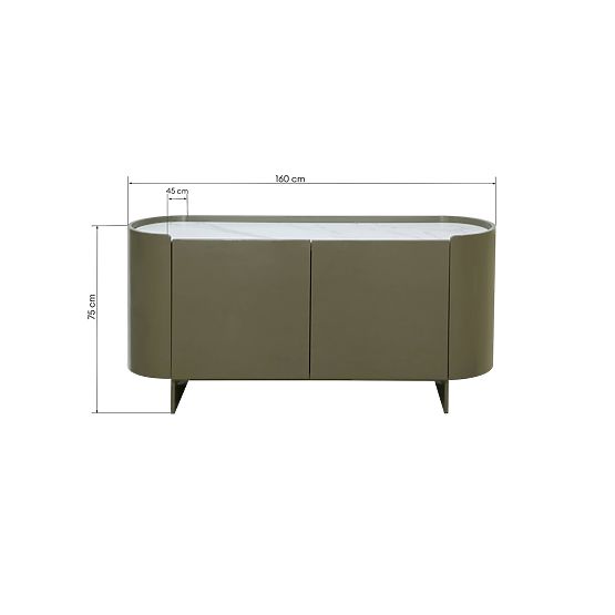 Ovalna komoda Nari, zelena/siva, spiek, sijaj