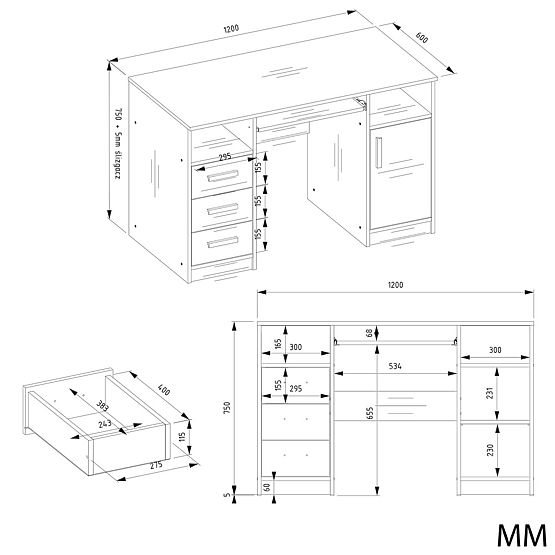 PISALNA MIZA DELTA BELA 120 cm 3 Predali Omara Polica Za Pisarno Soba Za Prenosnik