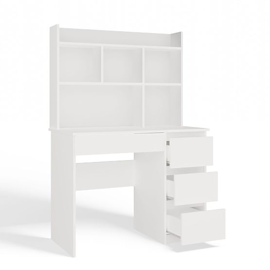 Pisalna miza MIJAS Desna z Nastavkom Bela Mat 4 Predali 4 Police za Pisarno Sobo