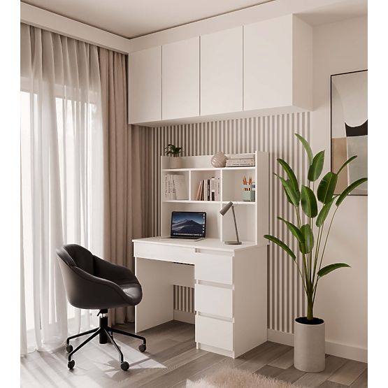 Pisalna miza MIJAS Desna z Nastavkom Bela Mat 4 Predali 4 Police za Pisarno Sobo