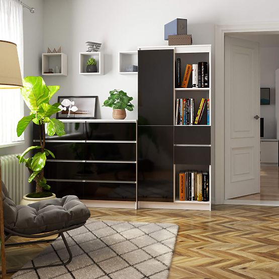 PISARNIŠKI REGAL R 80 cm CLP R15 PK BELA / ČRNA VISOKI SIJAJ