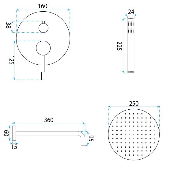 Podometna pršna garnitura Rea Lungo Diamond Chrom + BOX