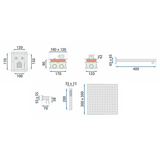 Podometna pršna garnitura s termostatom FENIX DAVIS Zlata + BOX