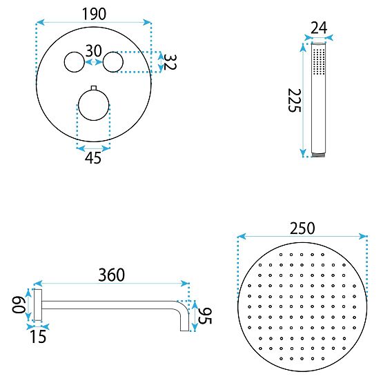 Podometna pršna garnitura s termostatom Rea Lungo Diamond Chrom+ BOX
