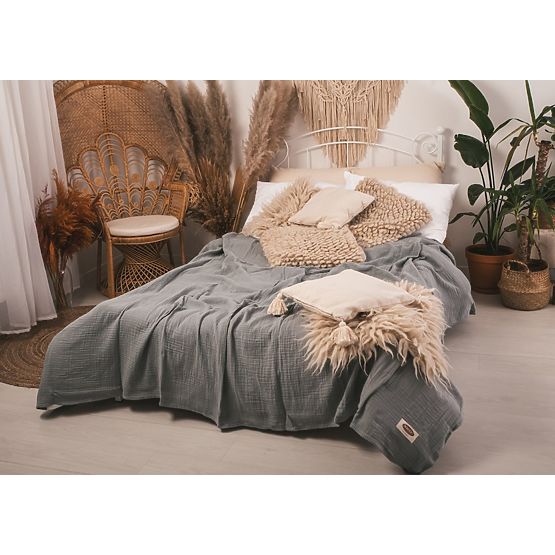 Posteljno pregrinjalo iz muslina 210x240 temno sivo