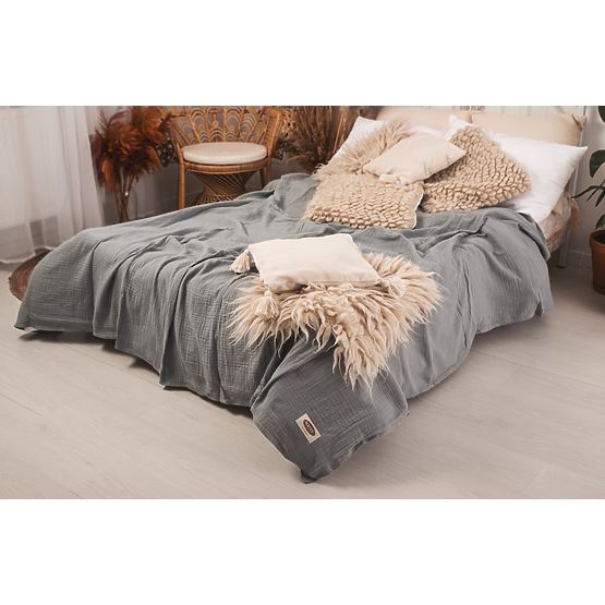 Posteljno pregrinjalo iz muslina 210x240 temno sivo