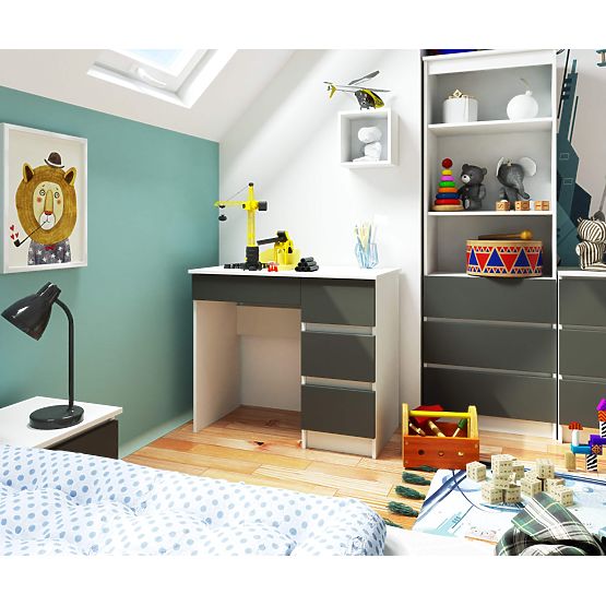 Računalniška miza A-7 90 cm desna PK - bela-grafitno siva