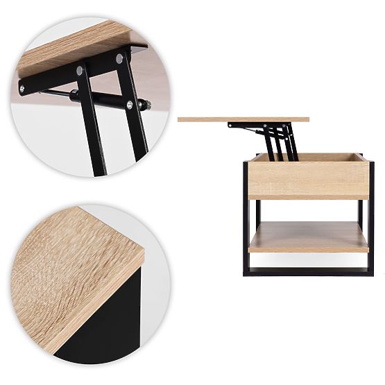 Raztegljiva konferenčna miza z dvižno ploščo 90 cm shranjevalni prostor polica hrast sonoma ModernHo