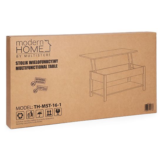 Raztegljiva konferenčna miza z dvižno ploščo 90 cm shranjevalni prostor polica hrast sonoma ModernHo