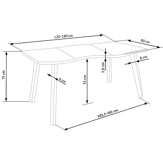 Raztegljiva miza DICKSON 120-180/80 cm, plošča - naravna, noge - črne (2p=1ks)