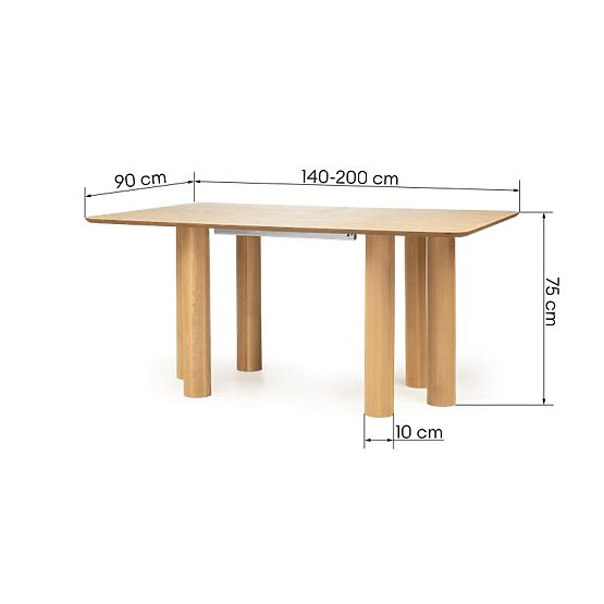 Raztegljiva miza Loa 140-200 cm, hrastov furnir, naravna, bukov les, zaobljena
