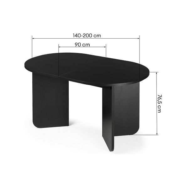 Raztegljiva miza Mou 140-200 cm, črna z leseno strukturo, ovalna plošča