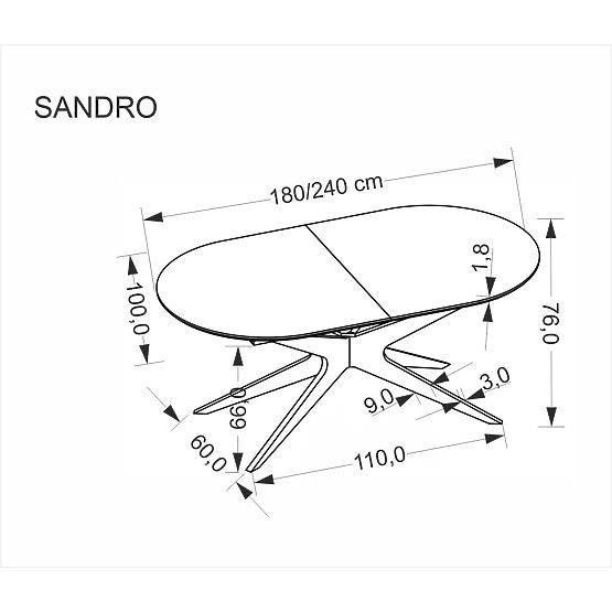 Raztegljiva miza SANDRO, črna (2p=1ks)