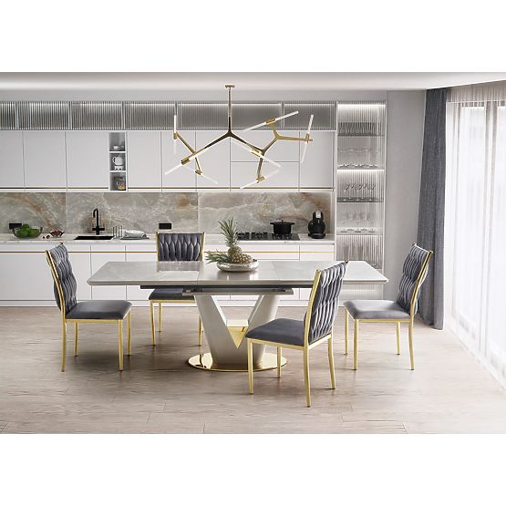Raztegljiva miza VALENTINO svetlo siva/zlata
