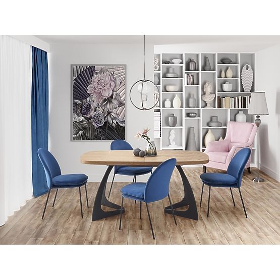 Raztegljiva miza VELDON, plošča - naravni hrast, noge - črne (2p=1ks)