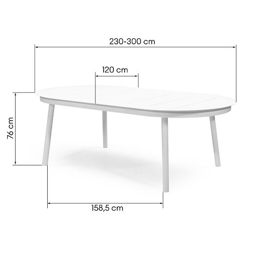 Raztegljiva vrtna miza Marinelli 230-300 cm, aluminijasta, bela