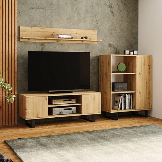 Regal vitrina Fondi kovinske noge Hrast artisan