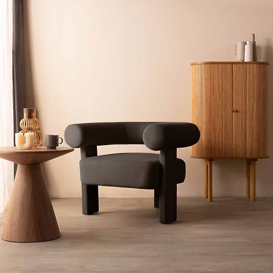 Relaksacijski stol Hella rjav, žametni, zaobljen