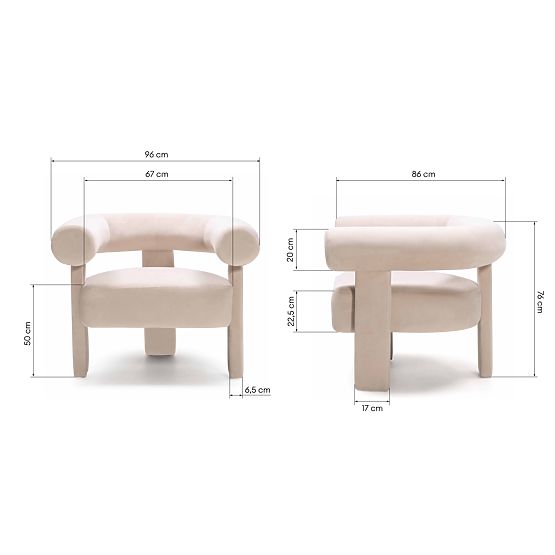 Relaksacijski stol Hella svetlo bež, žametni, zaobljeni