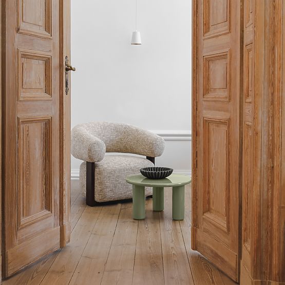 Relaksacijski stol Maribel bež-siva/oreh, zaobljena oblika