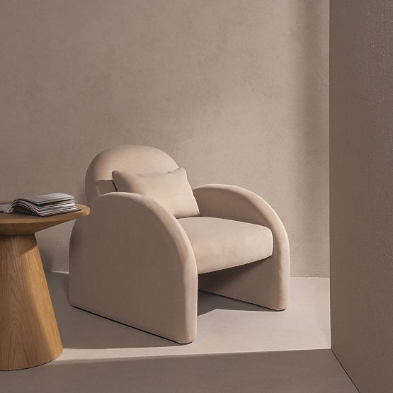 Relaksacijski stol Rainbow svetlo bež, žamet, zaobljen