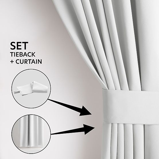 RESTILO zaves BLACKOUT barva bela, klasičen stil, srebrni obročki, material blackout
