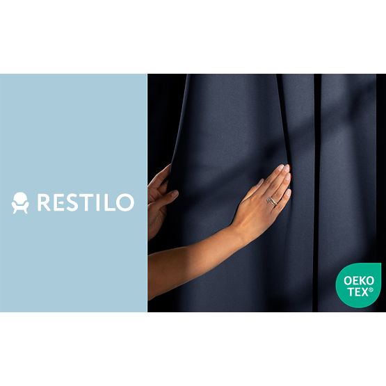 RESTILO zaves BLACKOUT barva indigo, klasičen stil, srebrne obročki, material bla
