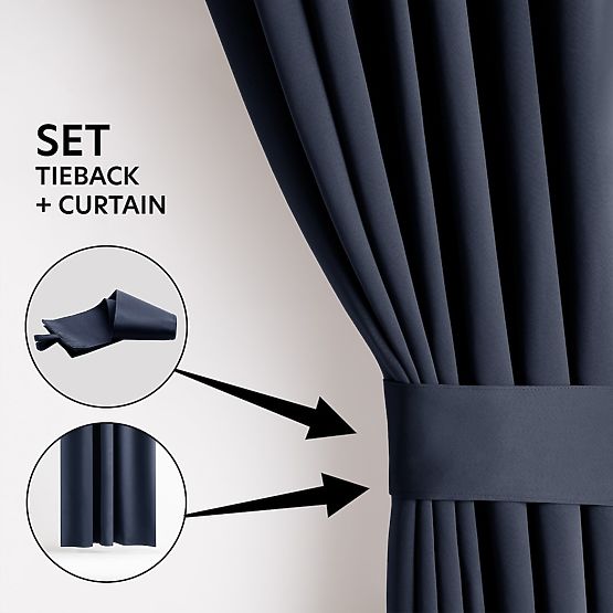 RESTILO zaves BLACKOUT barva indigo, klasičen stil, srebrne obročki, material bla