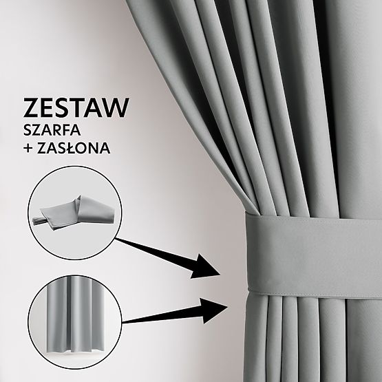 RESTILO zaves BLACKOUT barva siva, šerpa, klasični stil, srebrne obročki, material blackout