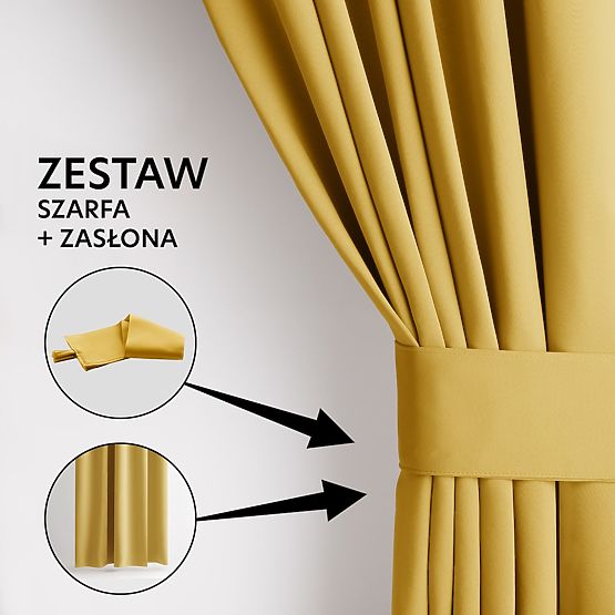 RESTILO zavesa BLACKOUT barva gorčična, klasičen stil, srebrni obročki, material