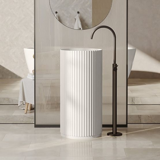 Samostoječi umivalnik Ciriola, kompozitni, 45x90 cm, svetlo siv, z rebrastim vzorcem