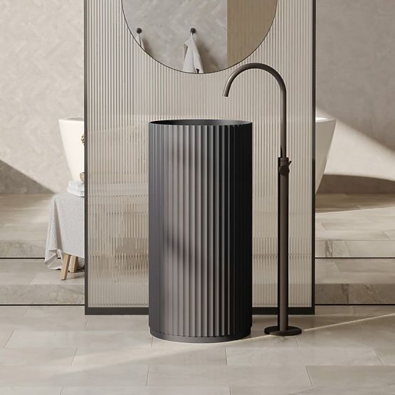 Samostoječi umivalnik Ciriola, kompozitni, 45x90 cm, temno siv, z rebrastim vzorcem