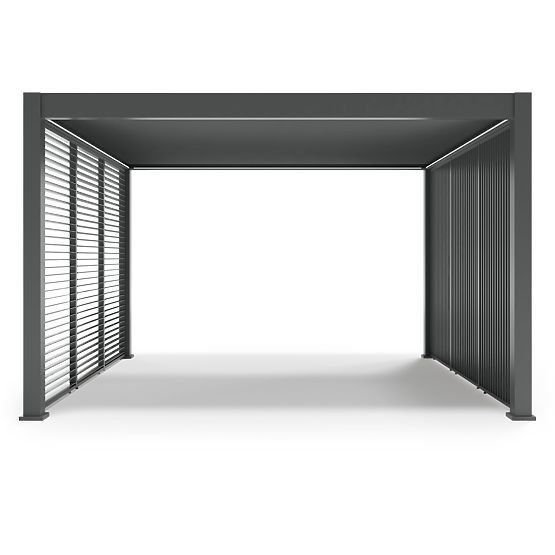 Samostojna vrtna pergola Lumera iz aluminija, 4x4 m, bioklimatska, LED osvetlitev, električna