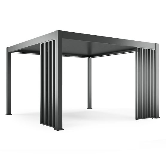 Samostojna vrtna pergola Lumera iz aluminija, 4x4 m, bioklimatska, LED osvetlitev, električna