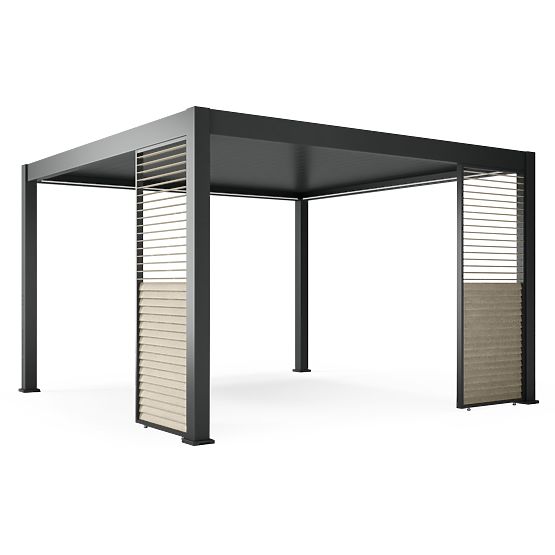 Samostojna vrtna pergola Lumera iz aluminija, 4x4 m, bioklimatska, LED osvetlitev, električna