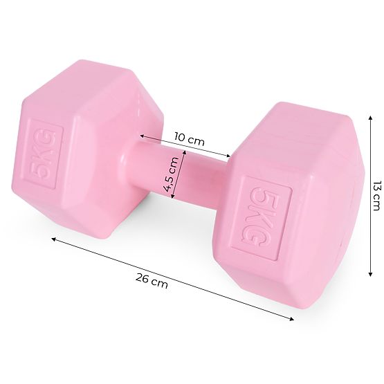 Šestkotni ročki set 2x5 kg uteži za vadbo fitnes roza ModernHome
