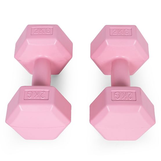 Šestkotniški uteži set 2x2 kg za vadbo fitnes roza ModernHome